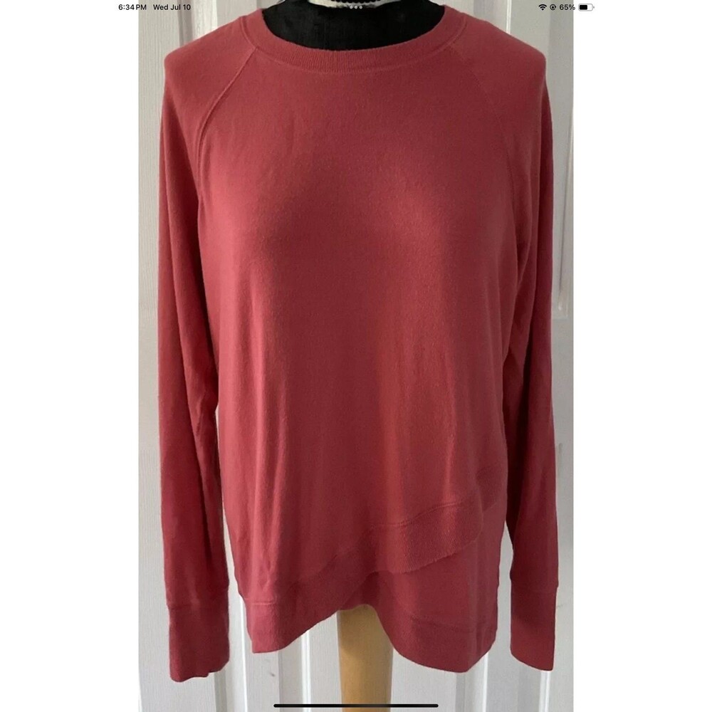 Athleta Coral Pink Long Sleeve Front Drape Pullover Sweater Size Lg Tall